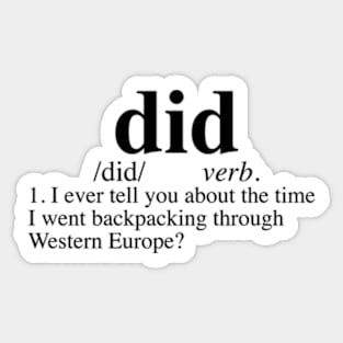 Backpacking through Western Europe Dictionary Sticker